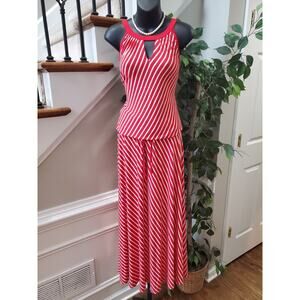 Patty Boutik Women's Red & White Rayon Round Neck Sleeveless Long Maxi Dress L